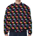 Colorful Flamingo Pattern Print Zip Sleeve Bomber Jacket