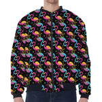 Colorful Flamingo Pattern Print Zip Sleeve Bomber Jacket
