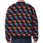 Colorful Flamingo Pattern Print Zip Sleeve Bomber Jacket