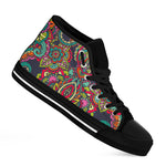 Colorful Floral Mandala Print Black High Top Sneakers