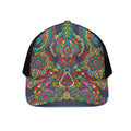 Colorful Floral Mandala Print Black Mesh Trucker Hat