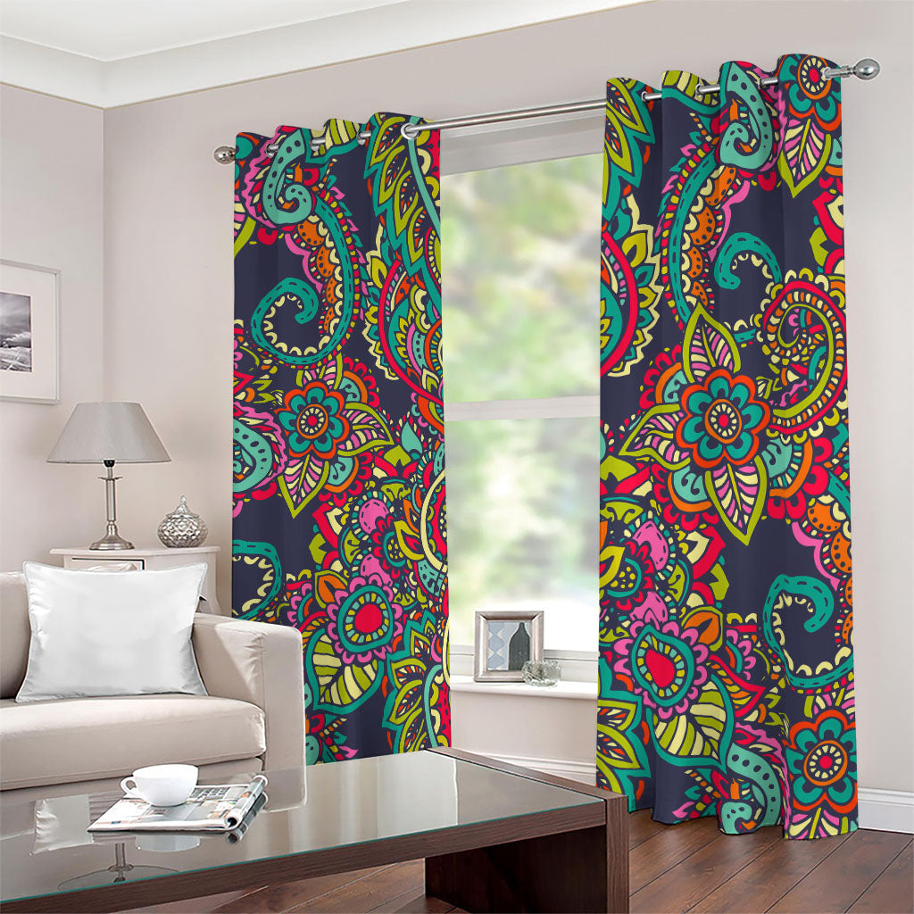 Colorful Floral Mandala Print Blackout Grommet Curtains