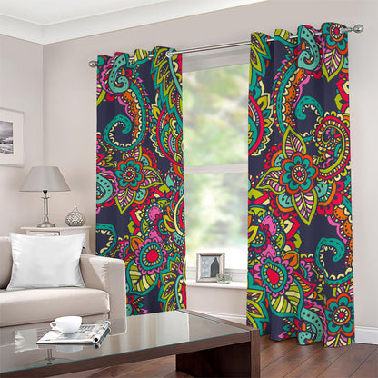 Colorful Floral Mandala Print Blackout Grommet Curtains