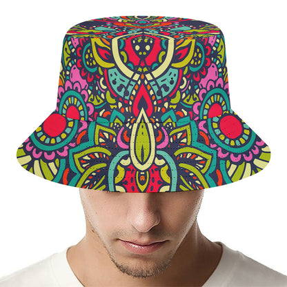 Colorful Floral Mandala Print Bucket Hat