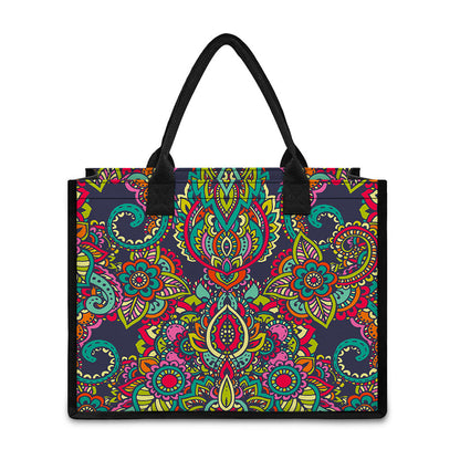 Colorful Floral Mandala Print Canvas Tote Bag