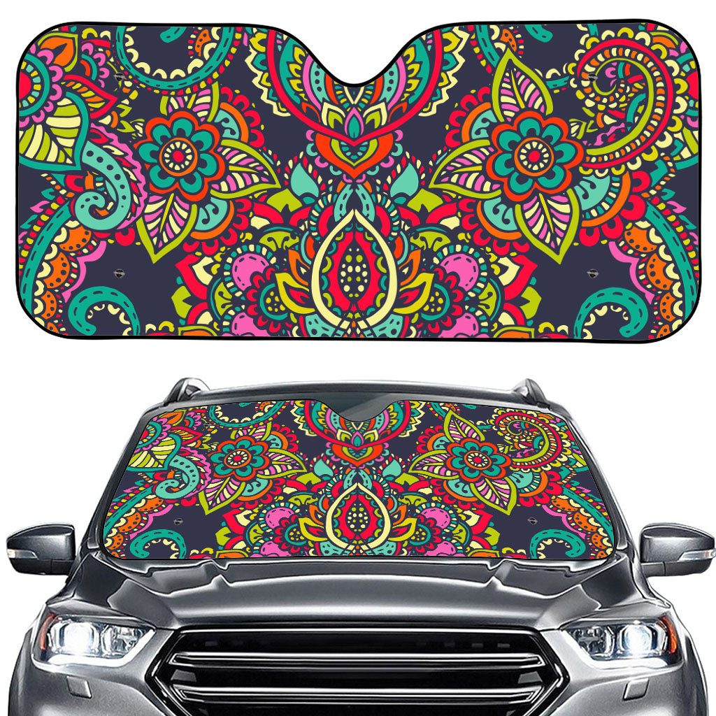 Colorful Floral Mandala Print Car Windshield Sun Shade