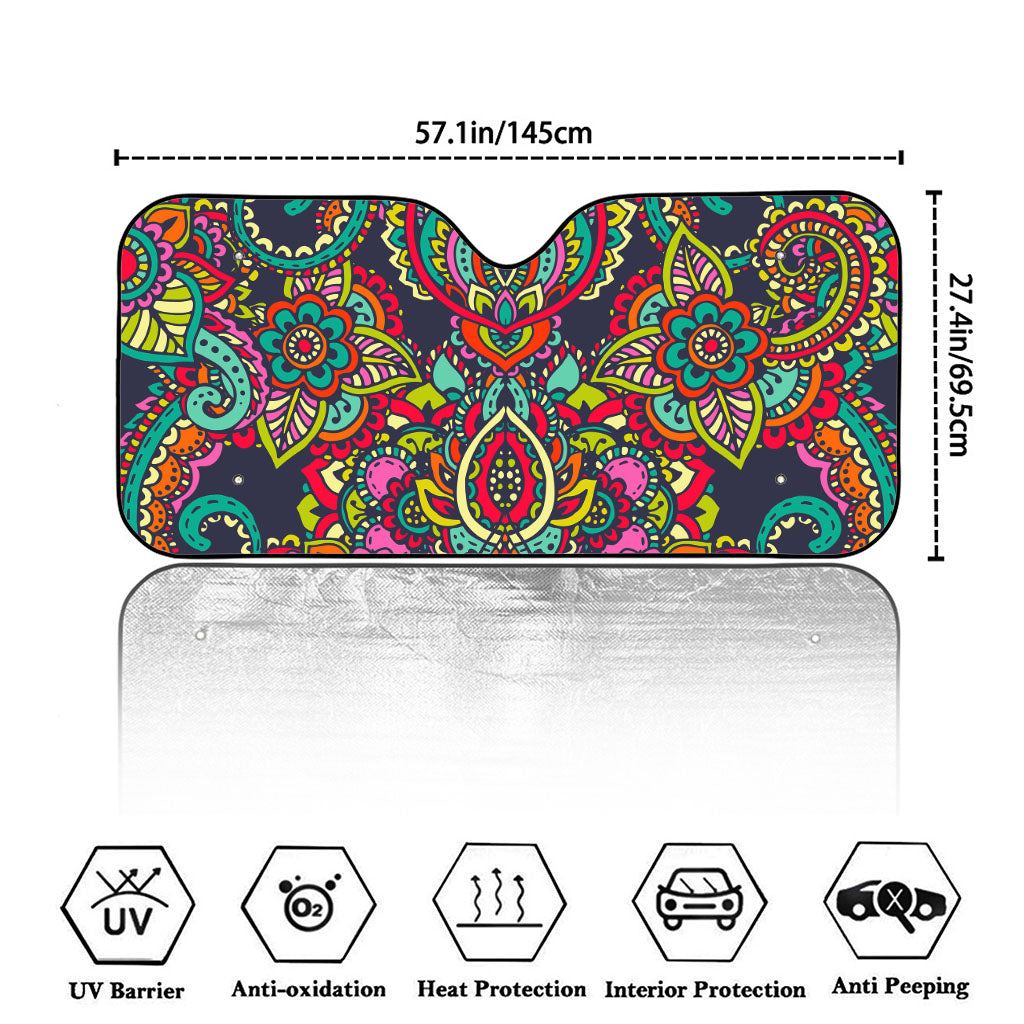 Colorful Floral Mandala Print Car Windshield Sun Shade