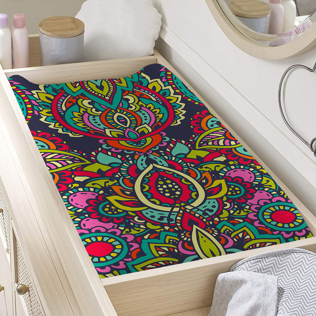 Colorful Floral Mandala Print Changing Pad Cover