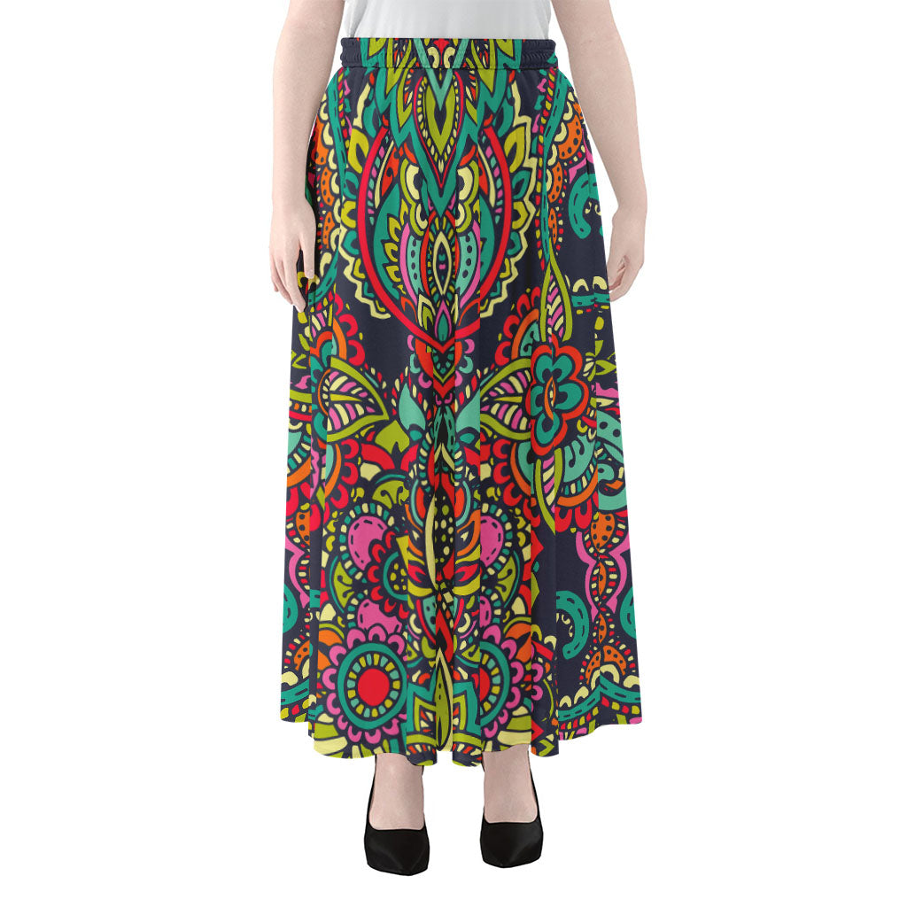 Colorful Floral Mandala Print Chiffon Maxi Skirt