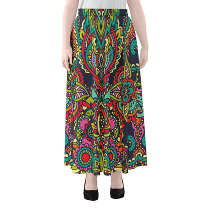 Colorful Floral Mandala Print Chiffon Maxi Skirt