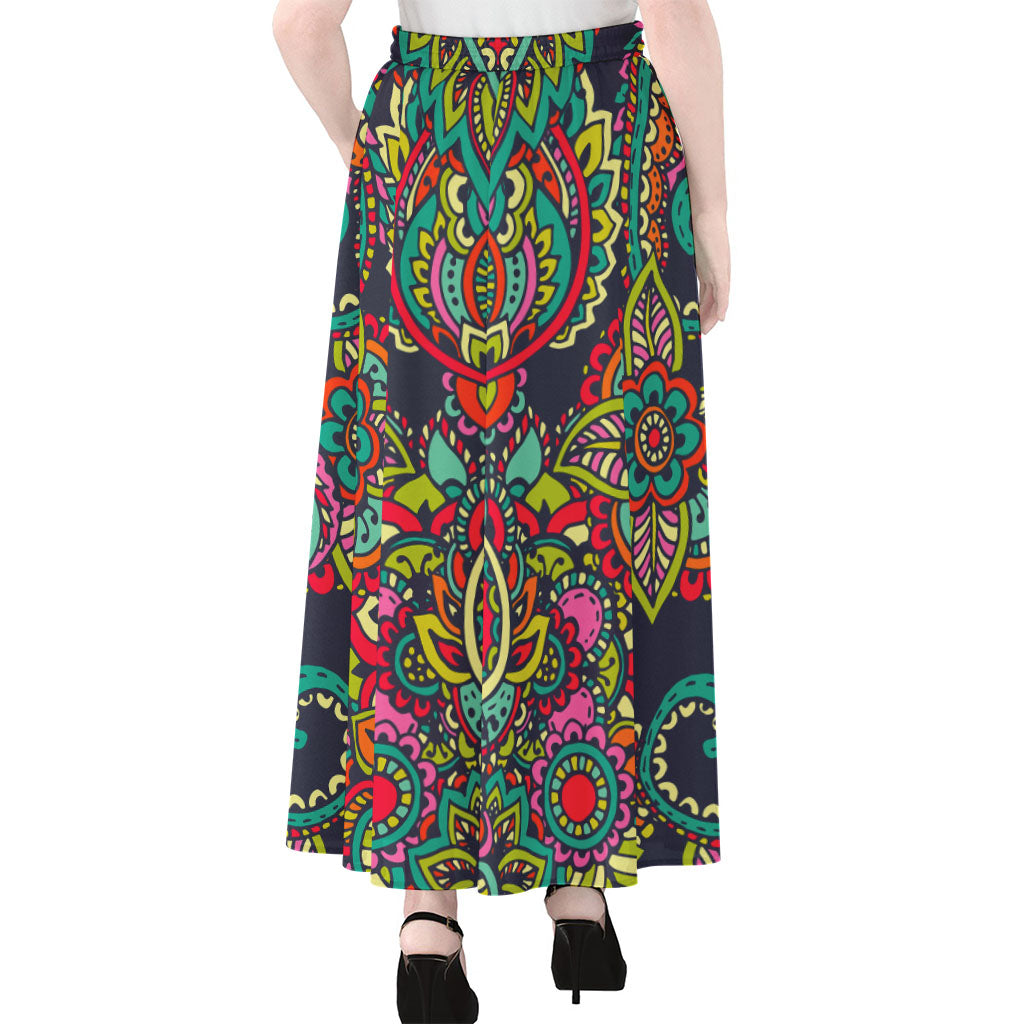 Colorful Floral Mandala Print Chiffon Maxi Skirt