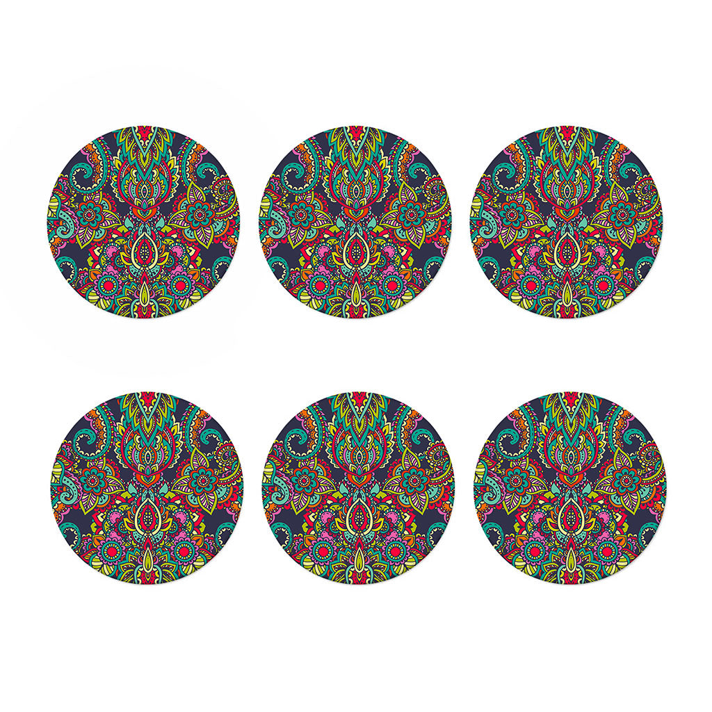 Colorful Floral Mandala Print Coaster Set