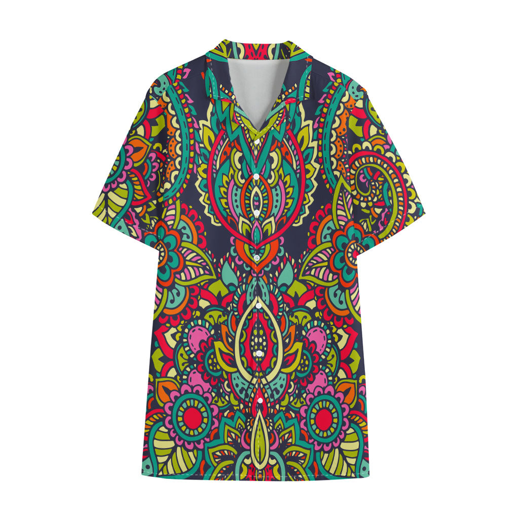 Colorful Floral Mandala Print Cotton Hawaiian Shirt