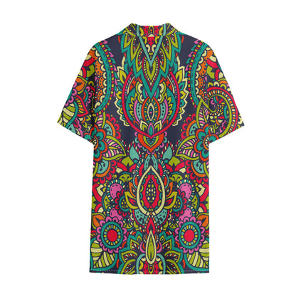 Colorful Floral Mandala Print Cotton Hawaiian Shirt
