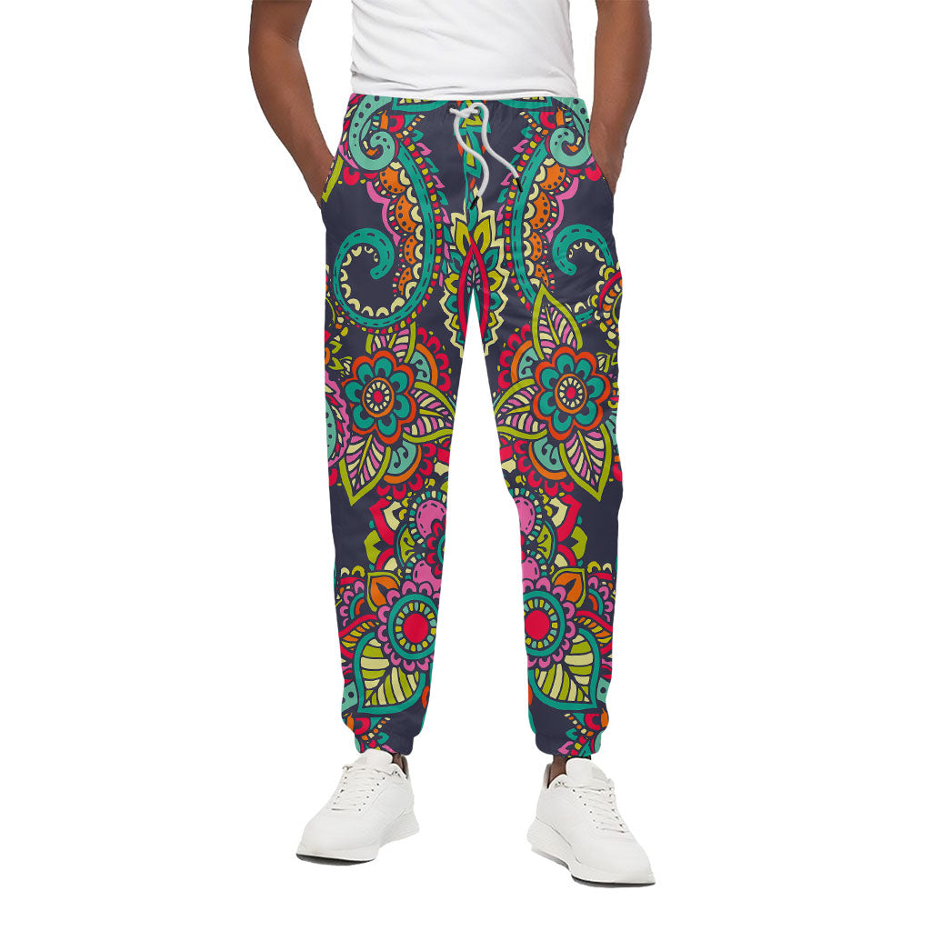 Colorful Floral Mandala Print Cotton Pants
