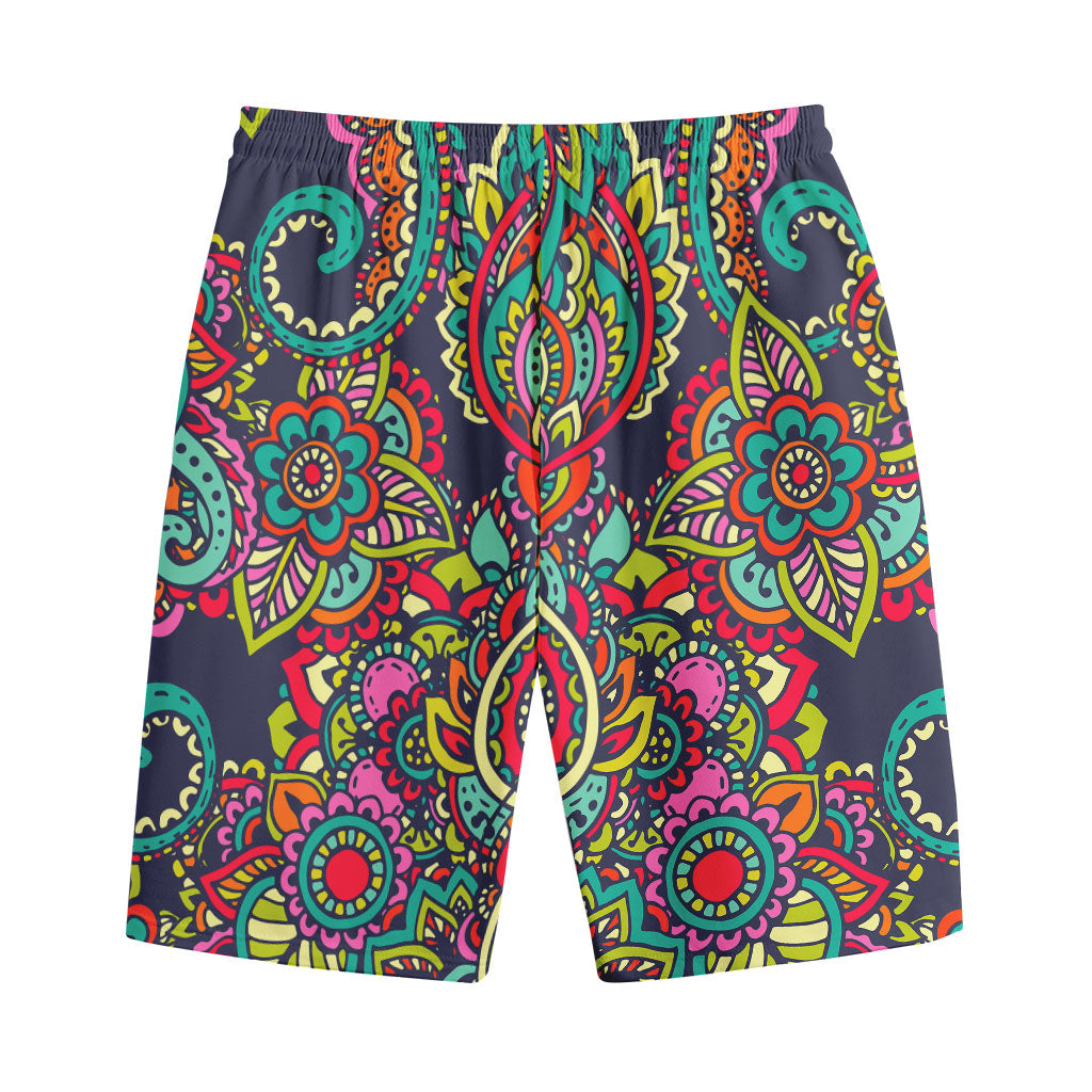 Colorful Floral Mandala Print Cotton Shorts
