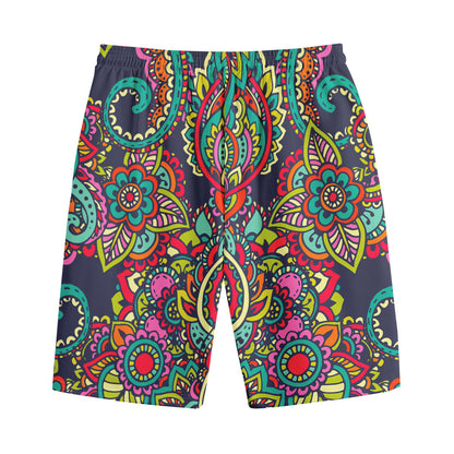 Colorful Floral Mandala Print Cotton Shorts