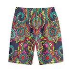 Colorful Floral Mandala Print Cotton Shorts