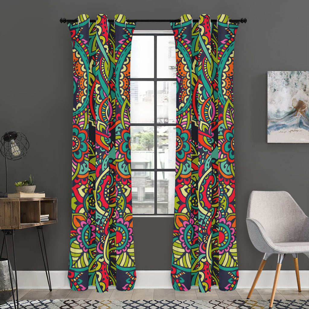 Colorful Floral Mandala Print Curtain