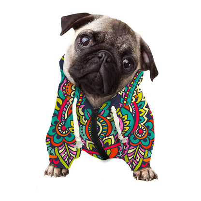 Colorful Floral Mandala Print Dog Zip Up Hoodie