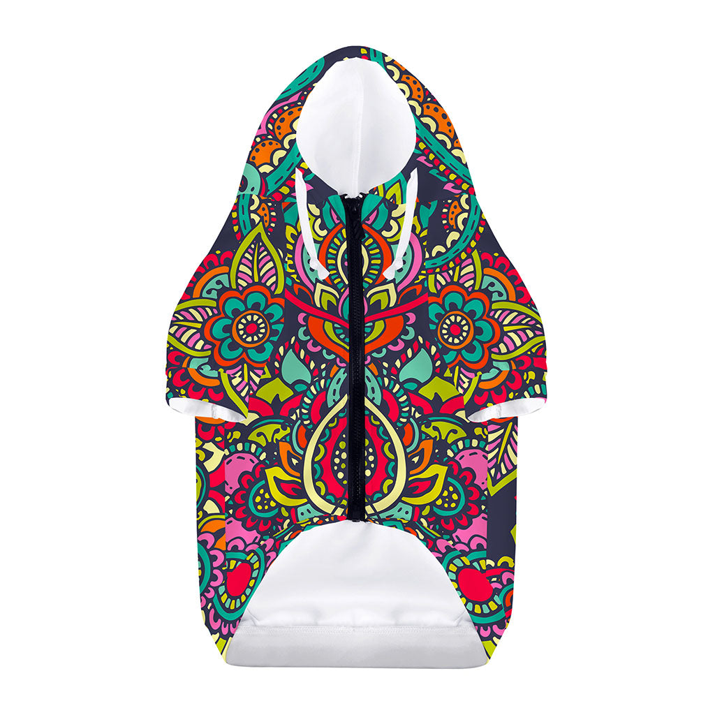 Colorful Floral Mandala Print Dog Zip Up Hoodie