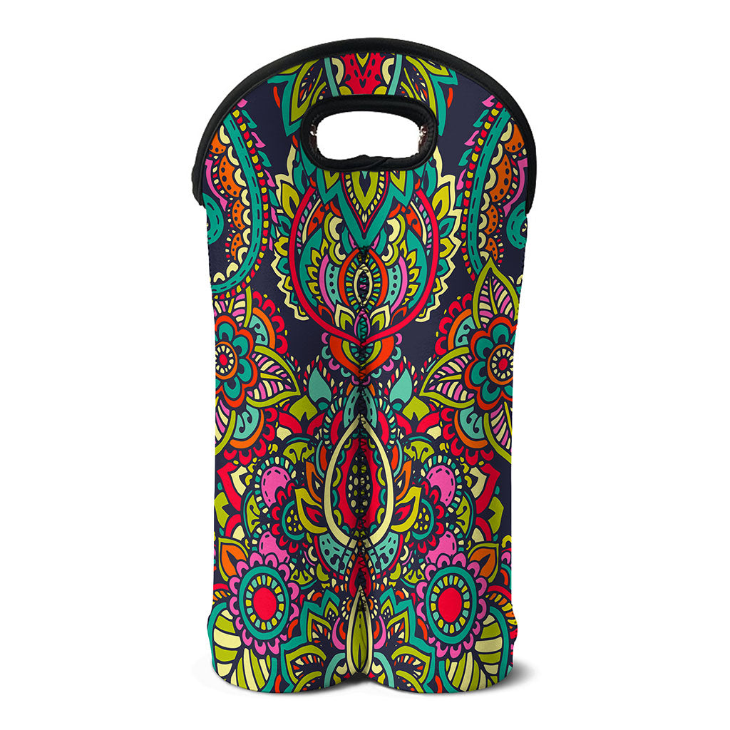 Colorful Floral Mandala Print Double Neoprene Wine Tote