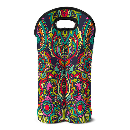 Colorful Floral Mandala Print Double Neoprene Wine Tote
