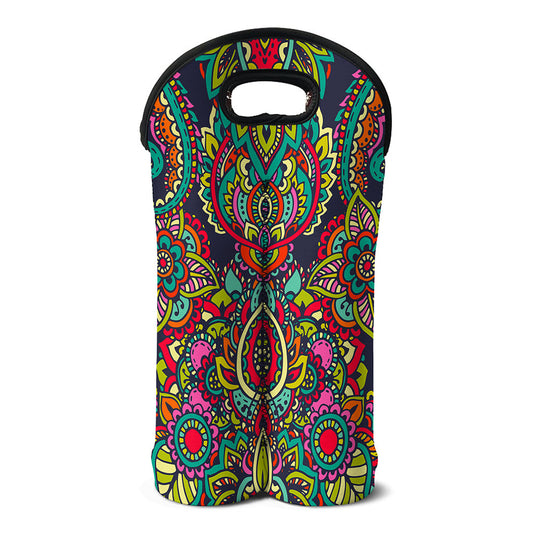 Colorful Floral Mandala Print Double Neoprene Wine Tote