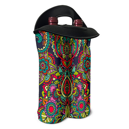 Colorful Floral Mandala Print Double Neoprene Wine Tote