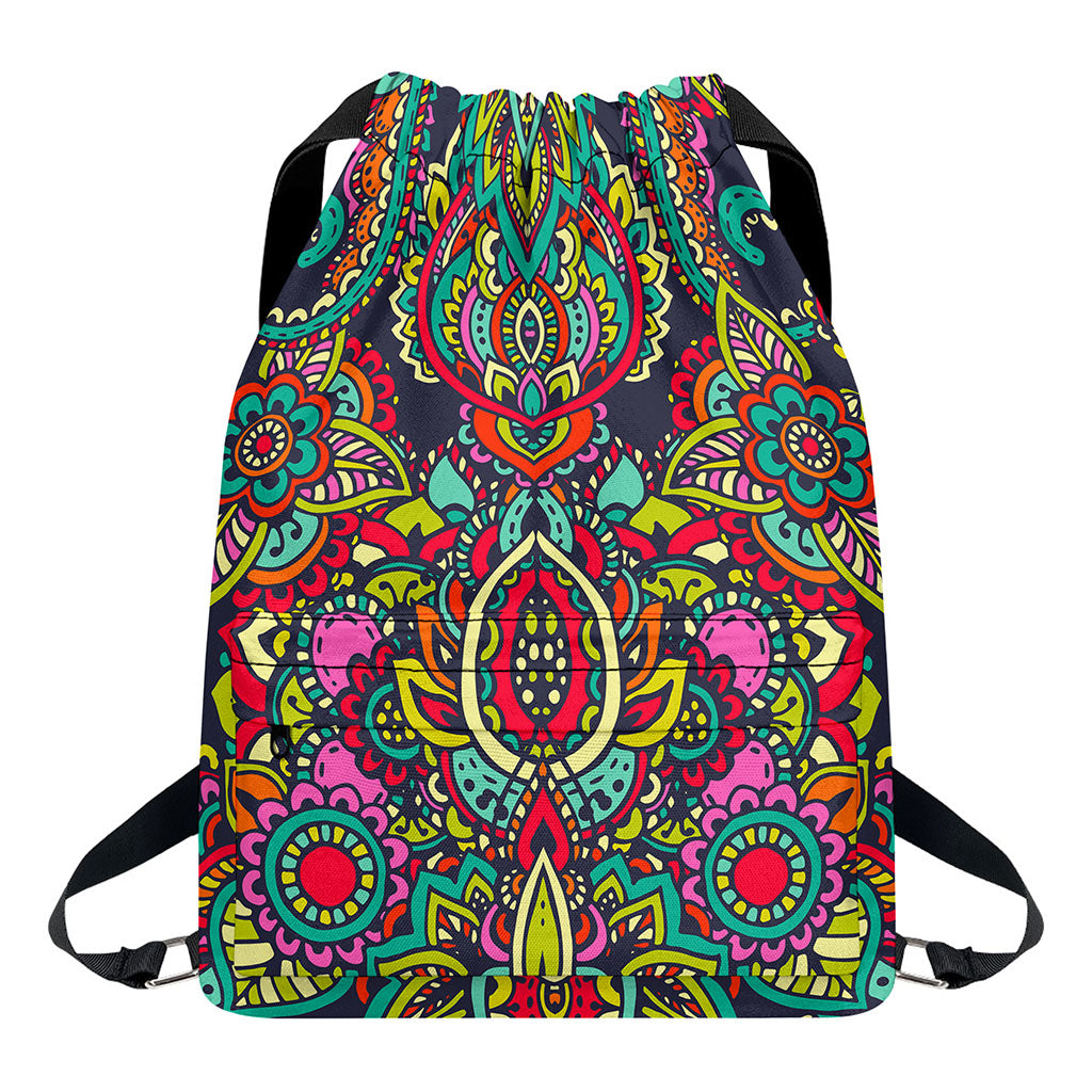 Colorful Floral Mandala Print Drawstring Backpack