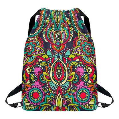 Colorful Floral Mandala Print Drawstring Backpack