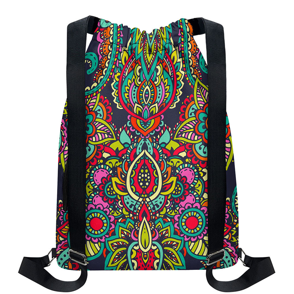 Colorful Floral Mandala Print Drawstring Backpack