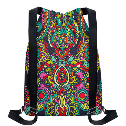Colorful Floral Mandala Print Drawstring Backpack