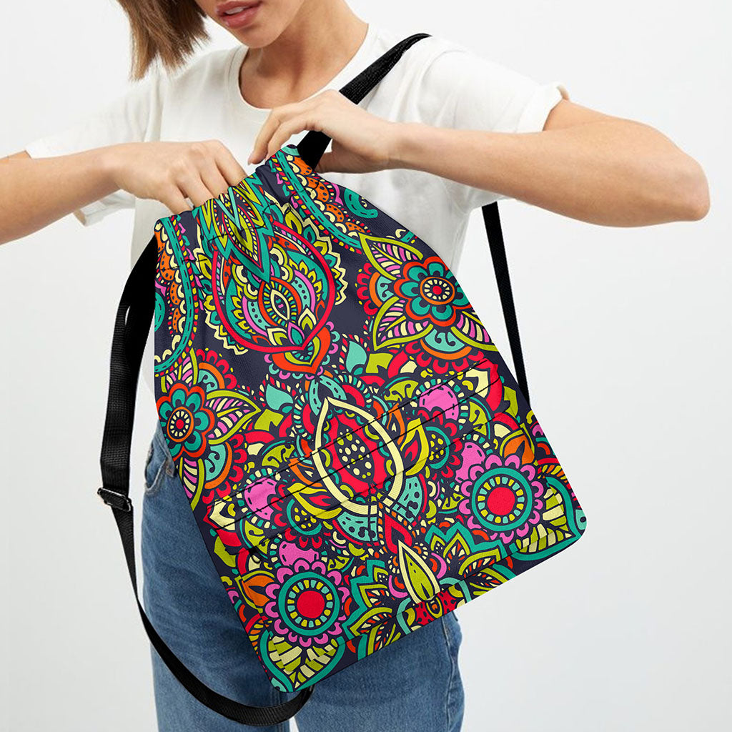 Colorful Floral Mandala Print Drawstring Backpack
