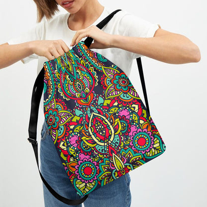 Colorful Floral Mandala Print Drawstring Backpack