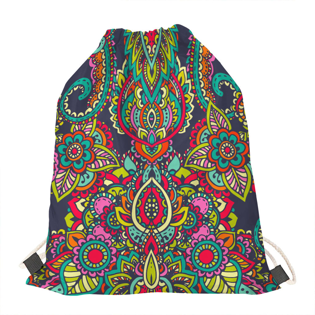 Colorful Floral Mandala Print Drawstring Bag
