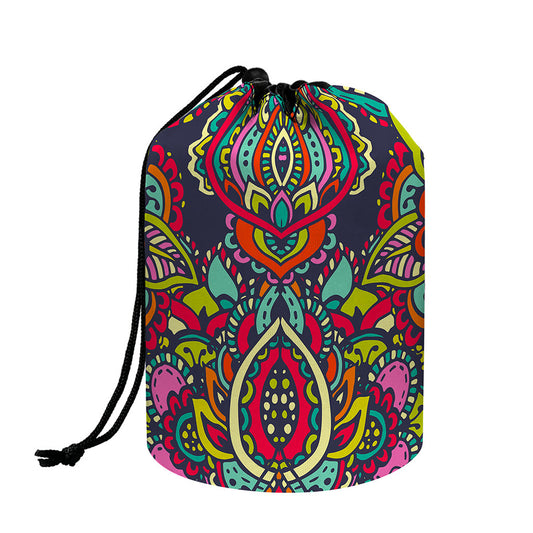 Colorful Floral Mandala Print Drawstring Makeup Bag