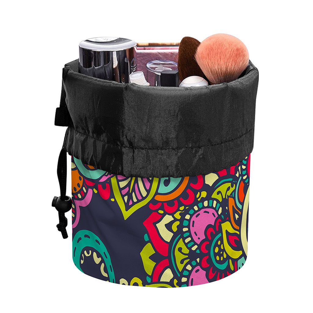 Colorful Floral Mandala Print Drawstring Makeup Bag