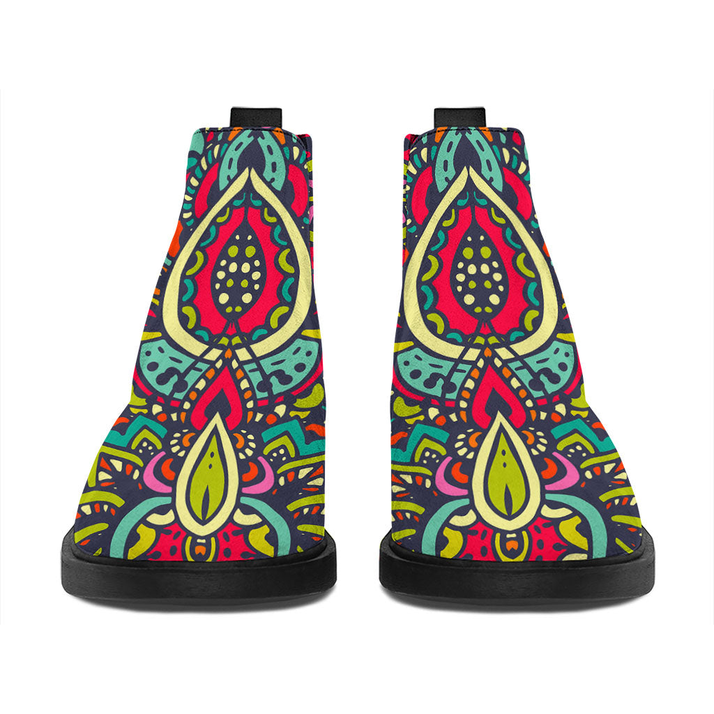 Colorful Floral Mandala Print Flat Ankle Boots