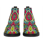 Colorful Floral Mandala Print Flat Ankle Boots