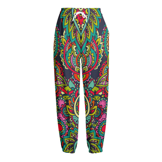Colorful Floral Mandala Print Fleece Lined Knit Pants