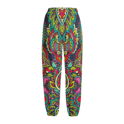 Colorful Floral Mandala Print Fleece Lined Knit Pants