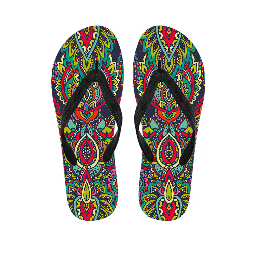 Colorful Floral Mandala Print Flip Flops