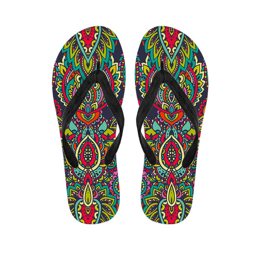 Colorful Floral Mandala Print Flip Flops