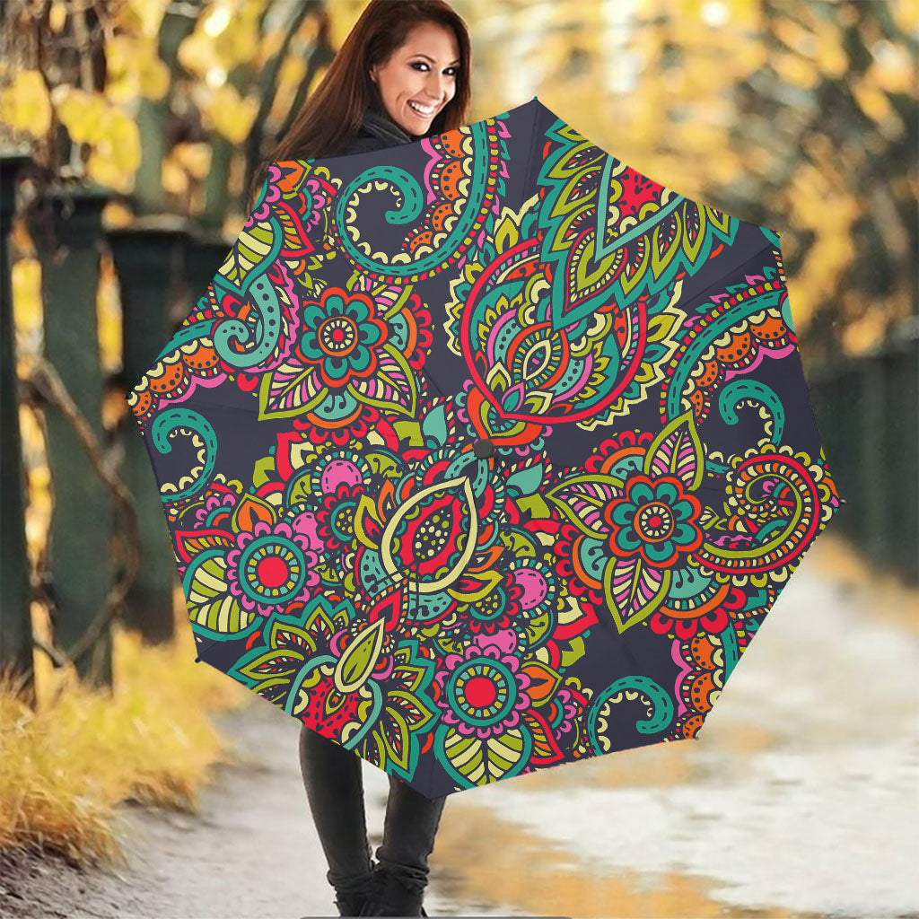 Colorful Floral Mandala Print Foldable Umbrella