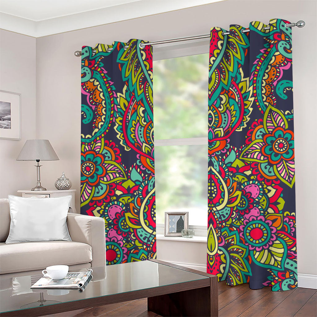 Colorful Floral Mandala Print Grommet Curtains