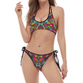 Colorful Floral Mandala Print Halter Scoop Tie Side Bikini