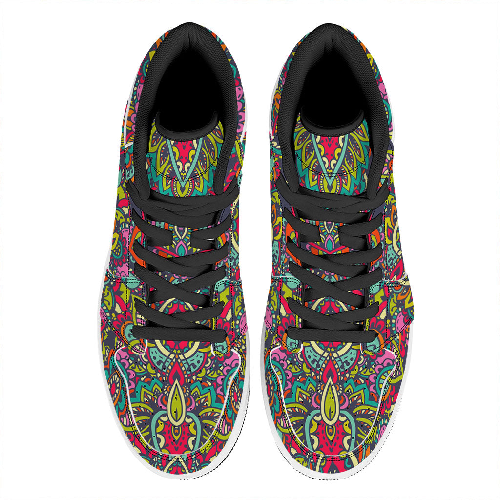 Colorful Floral Mandala Print High Top Leather Sneakers