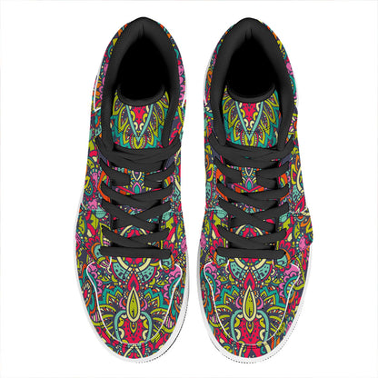 Colorful Floral Mandala Print High Top Leather Sneakers