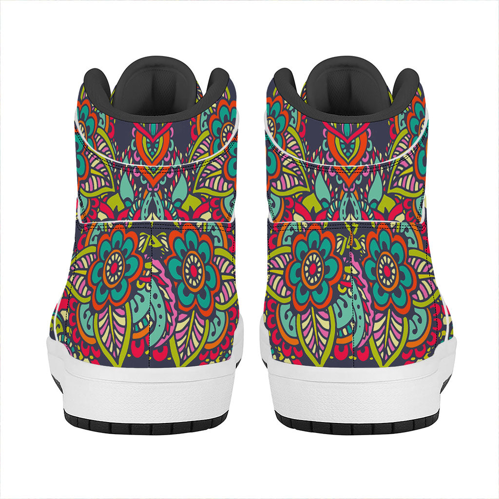 Colorful Floral Mandala Print High Top Leather Sneakers